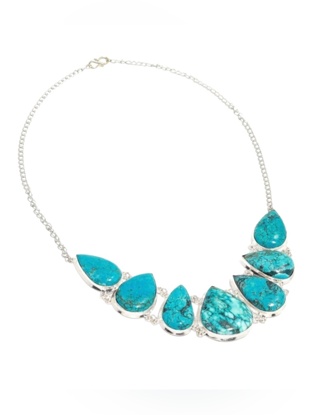 Bohemian Tibetan Turquoise 925 Sterling Teardrop Statement Necklace